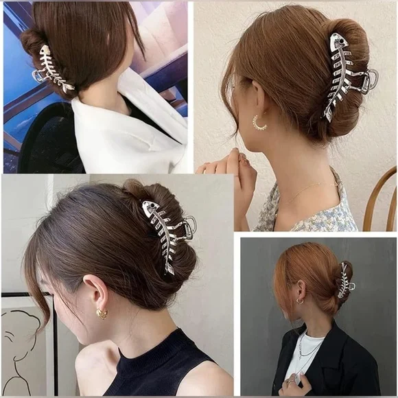 NWOT Silver Fish Bone Hair Clip Set - Picture 4 of 4